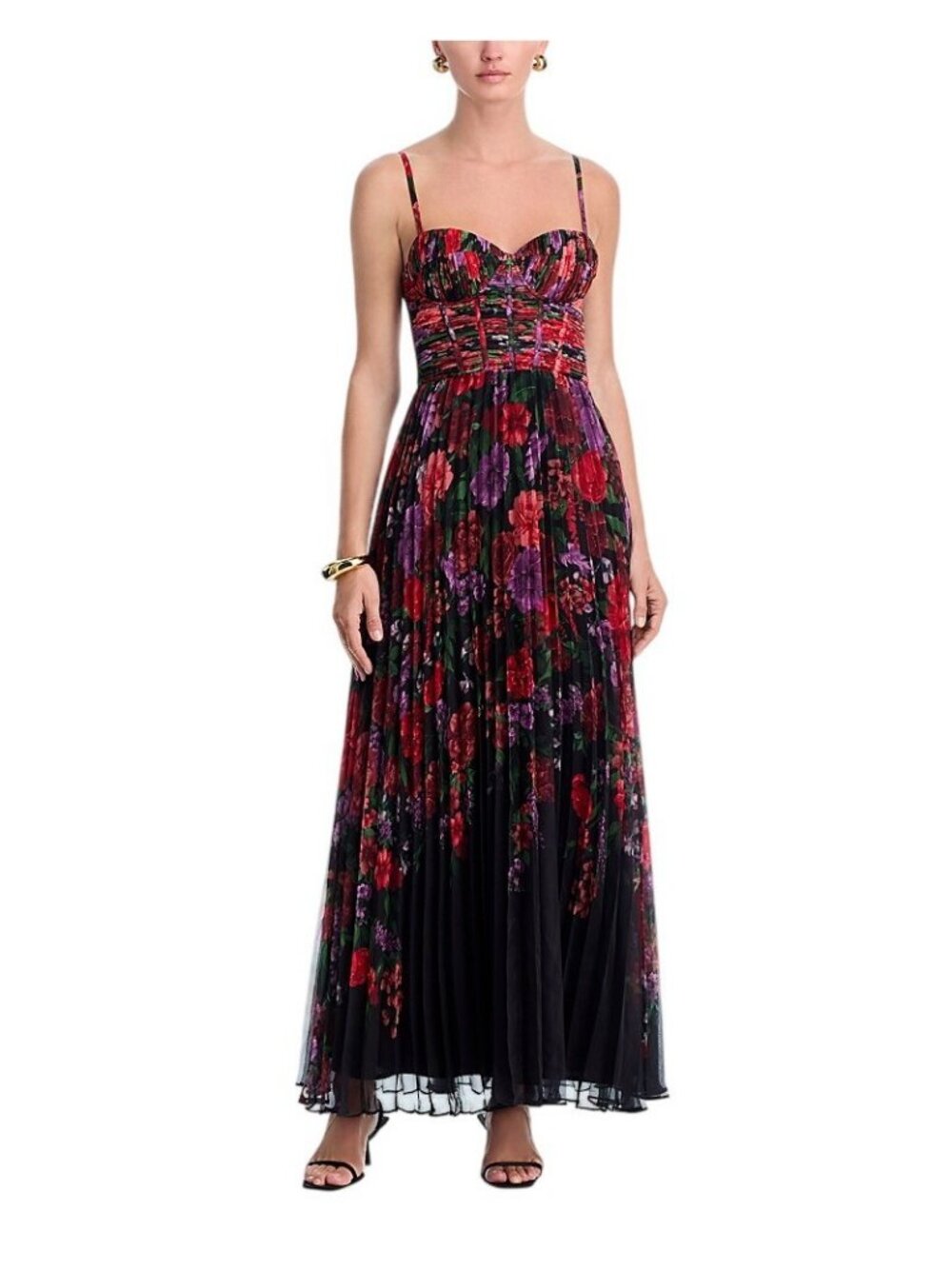 NWT Aqua Womens Floral Bustier Maxi Dress IDO14179 Black Multi S
